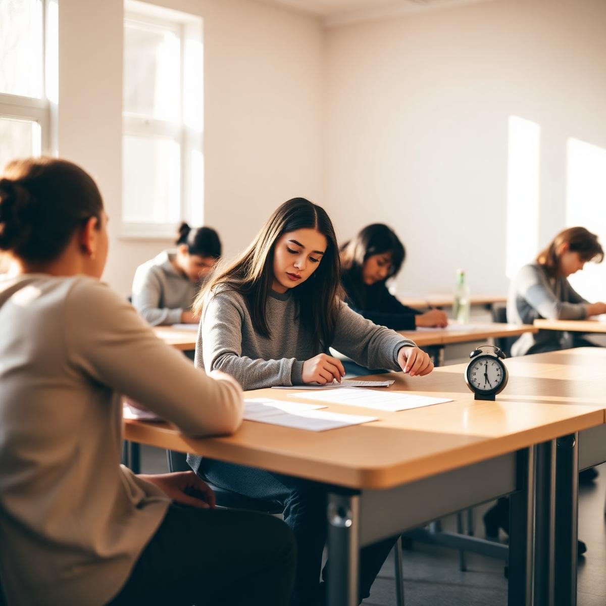 Students sitting a timed practice test at a tutoring centre